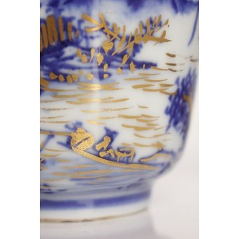 乾山欽製 山水楼閣図 染付金彩煎茶碗 5客　P008 