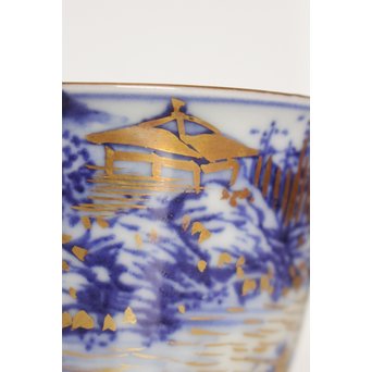 乾山欽製 山水楼閣図 染付金彩煎茶碗 5客　P008 