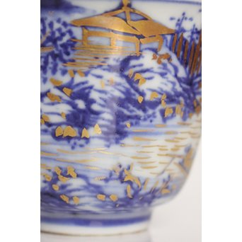 乾山欽製 山水楼閣図 染付金彩煎茶碗 5客　P008 