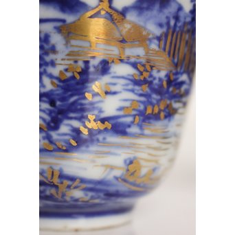 乾山欽製 山水楼閣図 染付金彩煎茶碗 5客　P008 