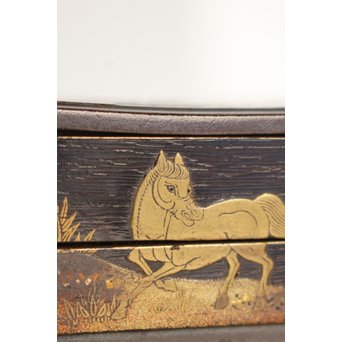 紫檀風 馬図蒔絵重香合　Q001 