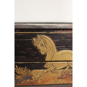 紫檀風 馬図蒔絵重香合　Q001 