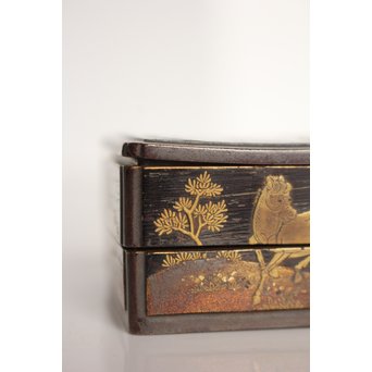 紫檀風 馬図蒔絵重香合　Q001 