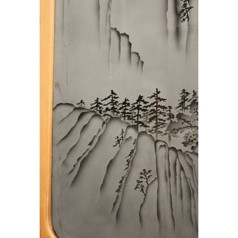 山水図 エッチングガラス戸 4枚1組　GD1101 