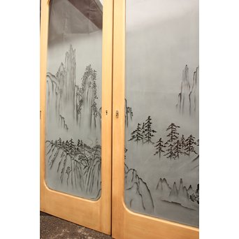 山水図 エッチングガラス戸 4枚1組　GD1101 