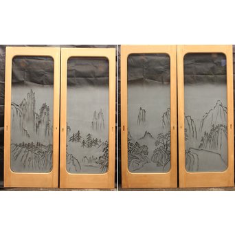 山水図 エッチングガラス戸 4枚1組　GD1101