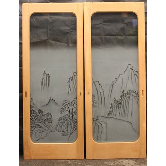 山水図 エッチングガラス戸 4枚1組　GD1101 CD表面
