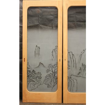山水図 エッチングガラス戸 4枚1組　GD1101 