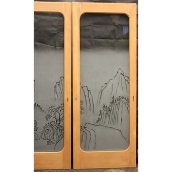 山水図 エッチングガラス戸 4枚1組　GD1101 