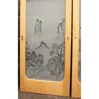 山水図 エッチングガラス戸 4枚1組　GD1101 