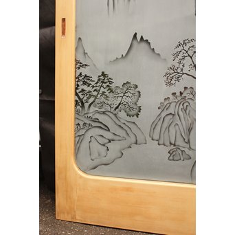 山水図 エッチングガラス戸 4枚1組　GD1101 