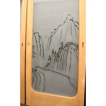 山水図 エッチングガラス戸 4枚1組　GD1101 