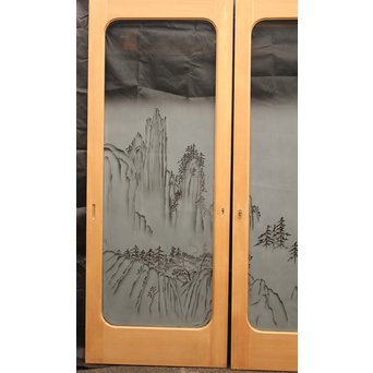 山水図 エッチングガラス戸 4枚1組　GD1101 