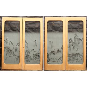 山水図 エッチングガラス戸 4枚1組　GD1101 