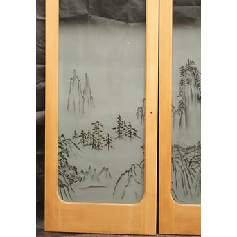 山水図 エッチングガラス戸 4枚1組　GD1101 