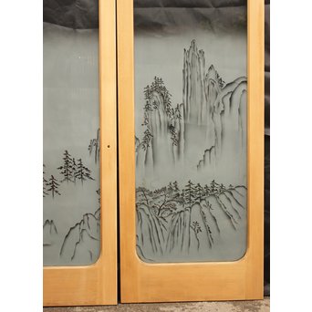 山水図 エッチングガラス戸 4枚1組　GD1101 