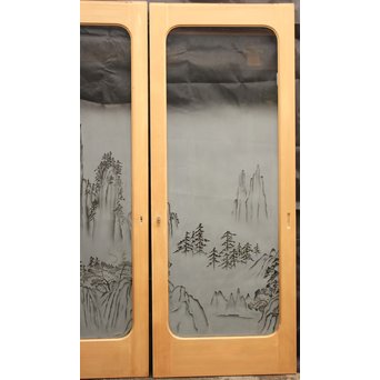 山水図 エッチングガラス戸 4枚1組　GD1101 