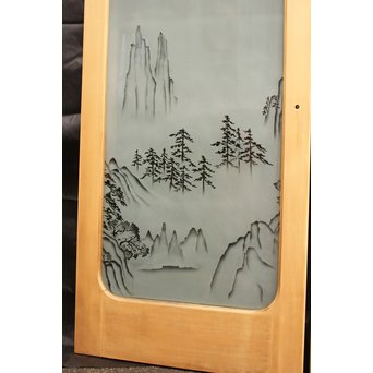 山水図 エッチングガラス戸 4枚1組　GD1101 