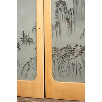 山水図 エッチングガラス戸 4枚1組　GD1101 