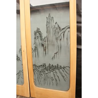 山水図 エッチングガラス戸 4枚1組　GD1101 