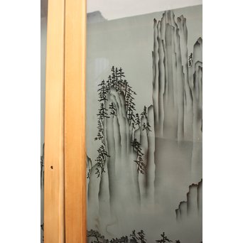 山水図 エッチングガラス戸 4枚1組　GD1101 