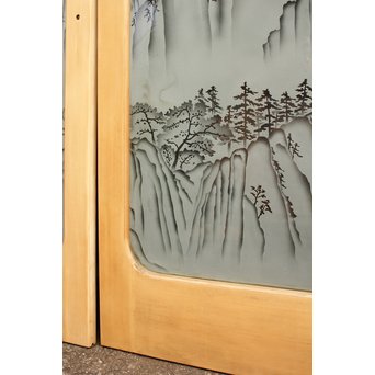 山水図 エッチングガラス戸 4枚1組　GD1101 