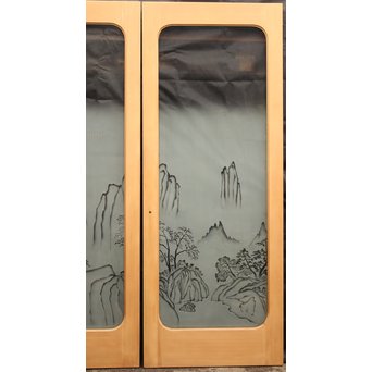 山水図 エッチングガラス戸 4枚1組　GD1101 