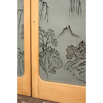 山水図 エッチングガラス戸 4枚1組　GD1101 