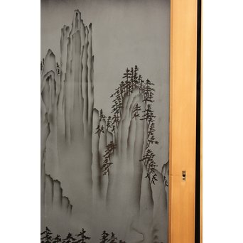 山水図 エッチングガラス戸 4枚1組　GD1101 
