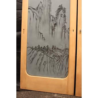 山水図 エッチングガラス戸 4枚1組　GD1101 