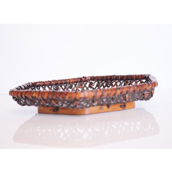 人間国宝 飯塚小玕斎 六角竹編籠　U009 