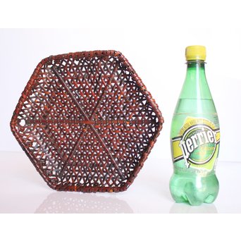 人間国宝 飯塚小玕斎 六角竹編籠　U009 