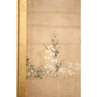 倣 俵屋宗達[伊年印] 草花図 時代屏風一双　Z010 