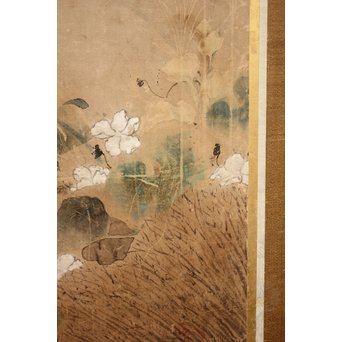 倣 俵屋宗達[伊年印] 草花図 時代屏風一双　Z010 