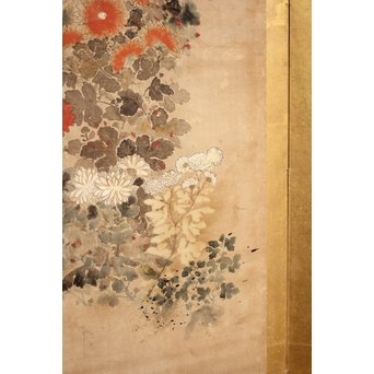 倣 俵屋宗達[伊年印] 草花図 時代屏風一双　Z010 