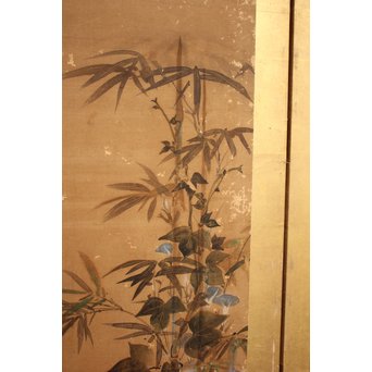 倣 俵屋宗達[伊年印] 草花図 時代屏風一双　Z010 