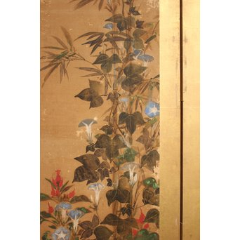 倣 俵屋宗達[伊年印] 草花図 時代屏風一双　Z010 