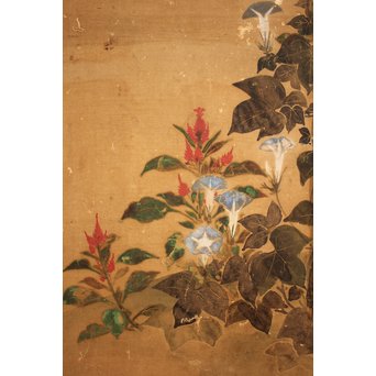 倣 俵屋宗達[伊年印] 草花図 時代屏風一双　Z010 