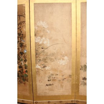 倣 俵屋宗達[伊年印] 草花図 時代屏風一双　Z010 