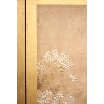 倣 俵屋宗達[伊年印] 草花図 時代屏風一双　Z010 