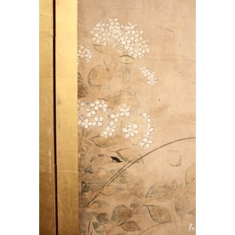 倣 俵屋宗達[伊年印] 草花図 時代屏風一双　Z010 