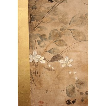 倣 俵屋宗達[伊年印] 草花図 時代屏風一双　Z010 
