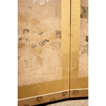 倣 俵屋宗達[伊年印] 草花図 時代屏風一双　Z010 