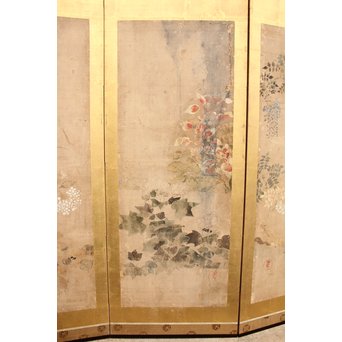 倣 俵屋宗達[伊年印] 草花図 時代屏風一双　Z010 