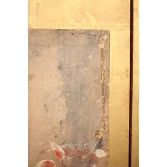 倣 俵屋宗達[伊年印] 草花図 時代屏風一双　Z010 