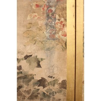 倣 俵屋宗達[伊年印] 草花図 時代屏風一双　Z010 