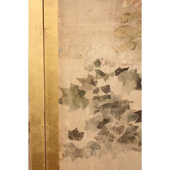 倣 俵屋宗達[伊年印] 草花図 時代屏風一双　Z010 