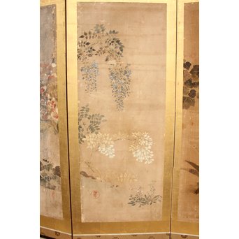 倣 俵屋宗達[伊年印] 草花図 時代屏風一双　Z010 