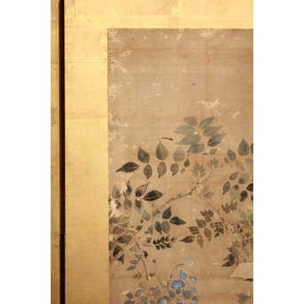 倣 俵屋宗達[伊年印] 草花図 時代屏風一双　Z010 