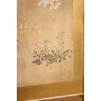 倣 俵屋宗達[伊年印] 草花図 時代屏風一双　Z010 